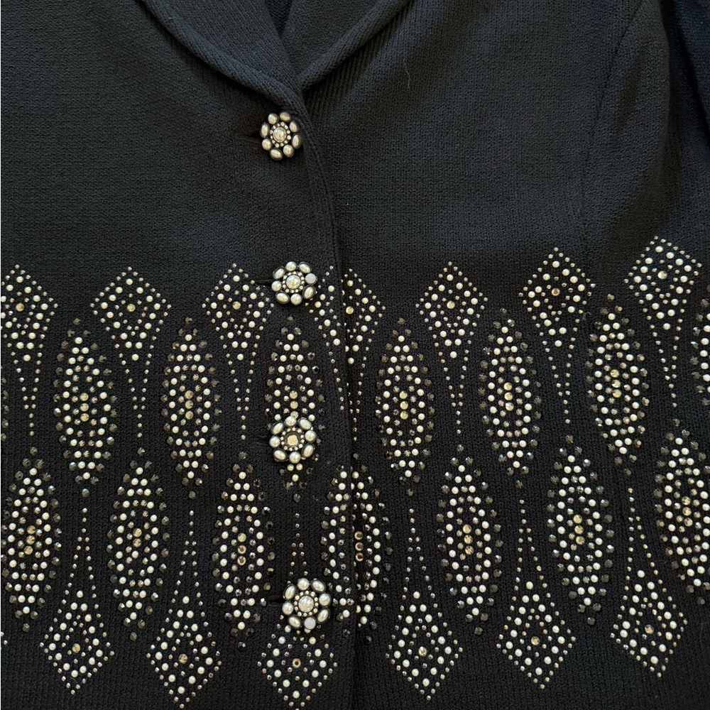 St John Evening Black Beaded Blazer Jacket Size 12 Vintage Santana Knit - Picture 7 of 10